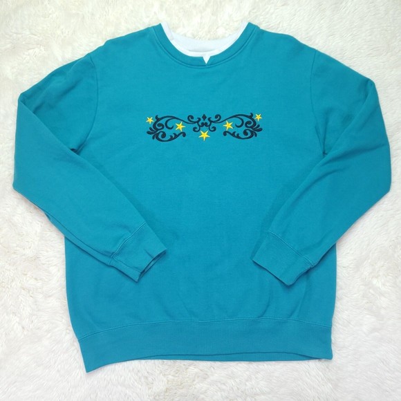 Vintage Embroidered Layered Pembrook Teal & White Sweater Size M - Picture 1 of 8